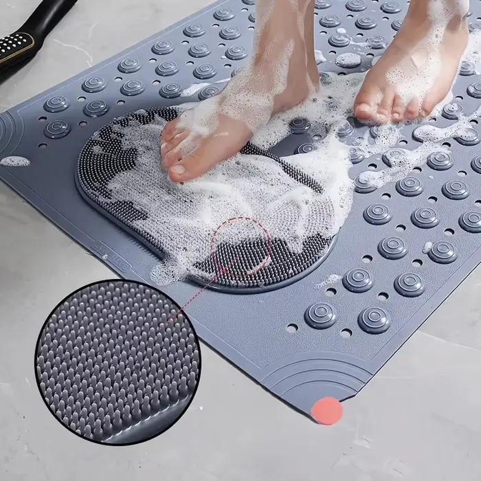 Tapis de bain antidérapant en PVC bleu clair - Tapis de sécurité rectangulaire pour douche et salle de bain avec picots de massage - 0,8 cm d'épaisseur, 2600 g/m², motif à pois