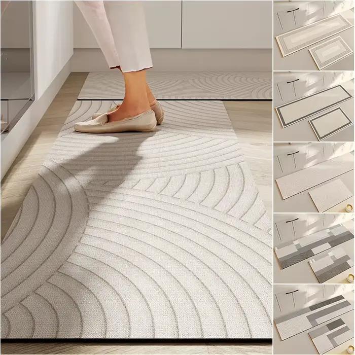 Tapis de sol de cuisine de style japonais 2026, nouveau tapis antidérapant en boue de diatomée style crème, tapis long absorbant l'eau et résistant à l'huile