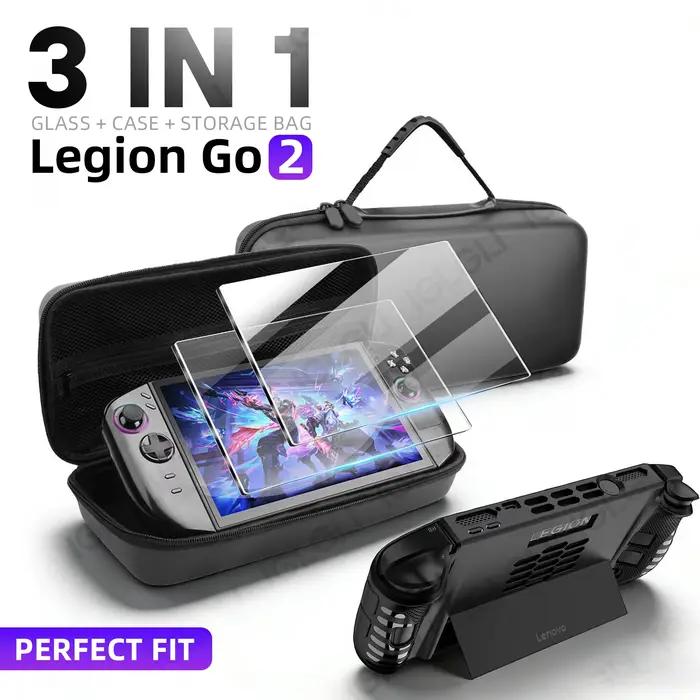 Kit d'accessoires 3 en 1 pour Lenovo Legion Go 2 coque de protection verre trempé écran sac de transport dur et doublure intérieure douce pour gamer voyage occaions spéciales