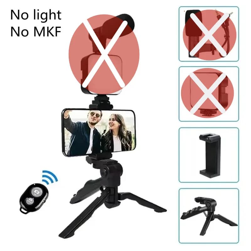 Smartphone VzonKit avec trépied, support de téléphone, mini microphone, lumière de remplissage LED, 