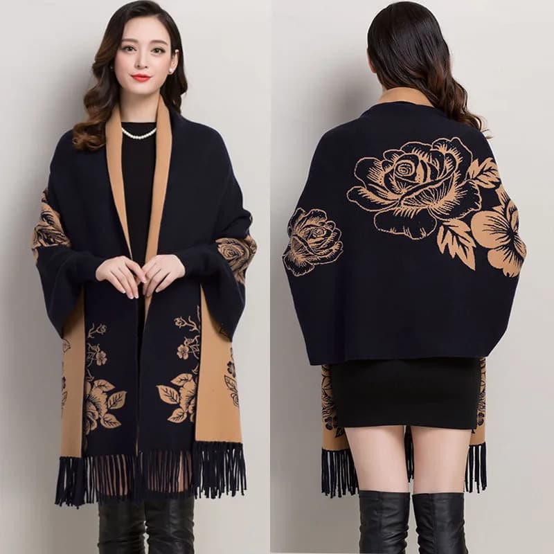 Cape à manches longues chauve-souris pour femmes, Poncho chaud, Vintage, Tassel, Tricots, Châle, Par