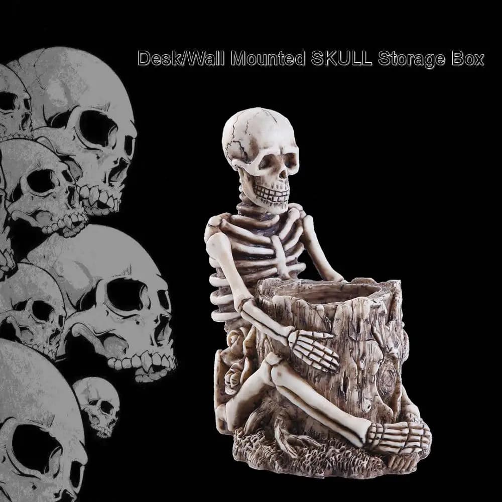 Porte-stylo Statue de crâne, boîte de rangement murale en résine, décor de bureau à domicile, cadeau