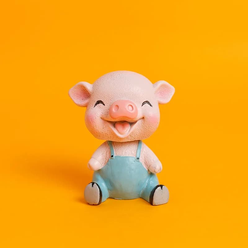 Statue de cochon secoué tête de cochon, Mini, Sculpture de cochon en résine, décoration de gâteau, m