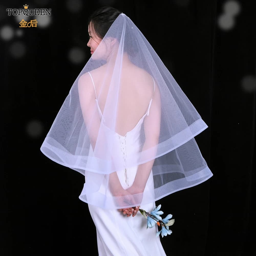 TOPQUEEN V69 voile de mariage voile du bout des doigts deux niveaux voile de mariée minimaliste avec