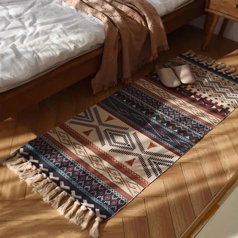 Tapis à carreaux Vintage en coton tissé pour la maison, style bohème, pour salon, chambre à coucher,