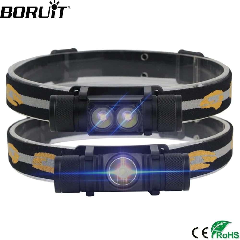 BORUiT LED Mini lampe frontale haute puissance 1000LM phare 18650 lampe frontale Rechargeable Campin