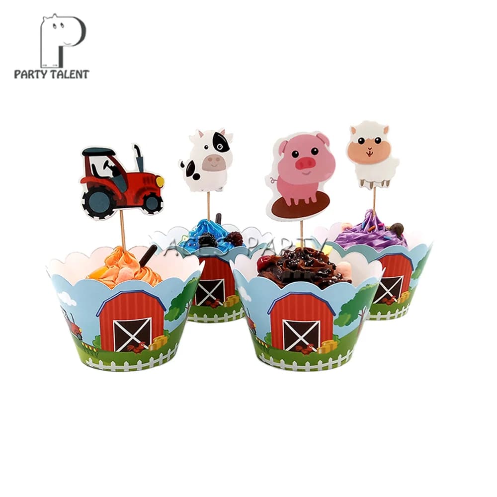 Accessoire de gâteau 24 pièces/lot animaux de ferme 12 pièces emballages 12 pièces Toppers pour enfa