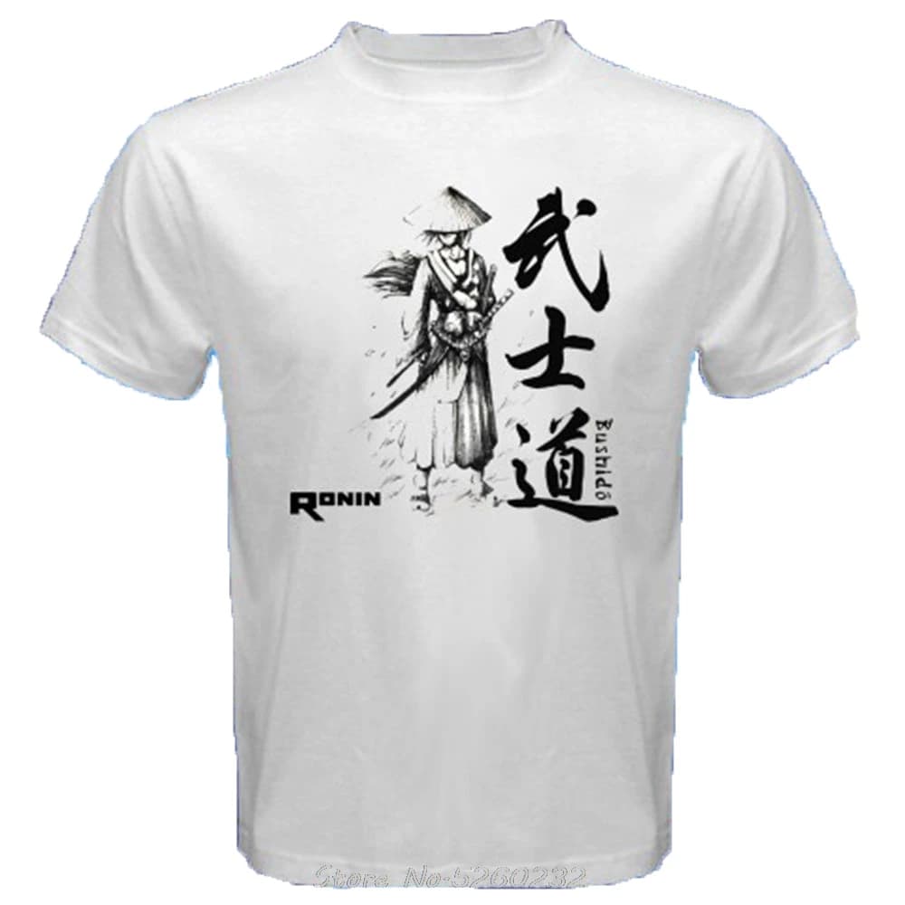 T-Shirt blanc Ronin Bushido samouraï, marque de bonne qualité, en coton, Style chemises Cool, taille