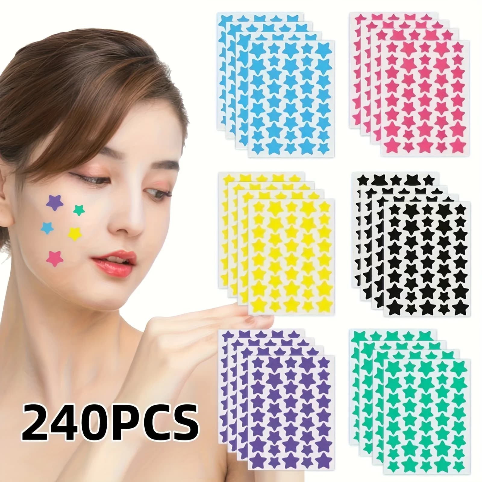 240 patchs hydrocolloïdes pour boutons Superstar – Jolie couverture en forme d'étoile, colorée et br