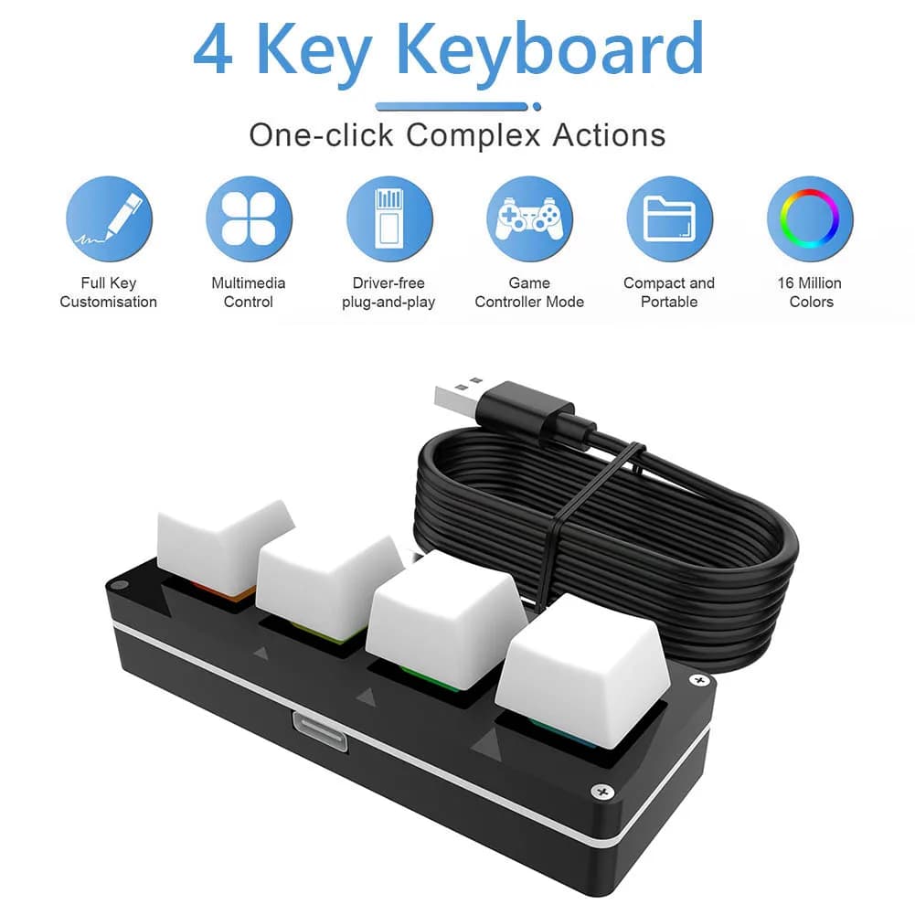 Programmation Macro bouton clavier 4 touches rvb filaire USB mécanique Macropad commutateur rouge 3 