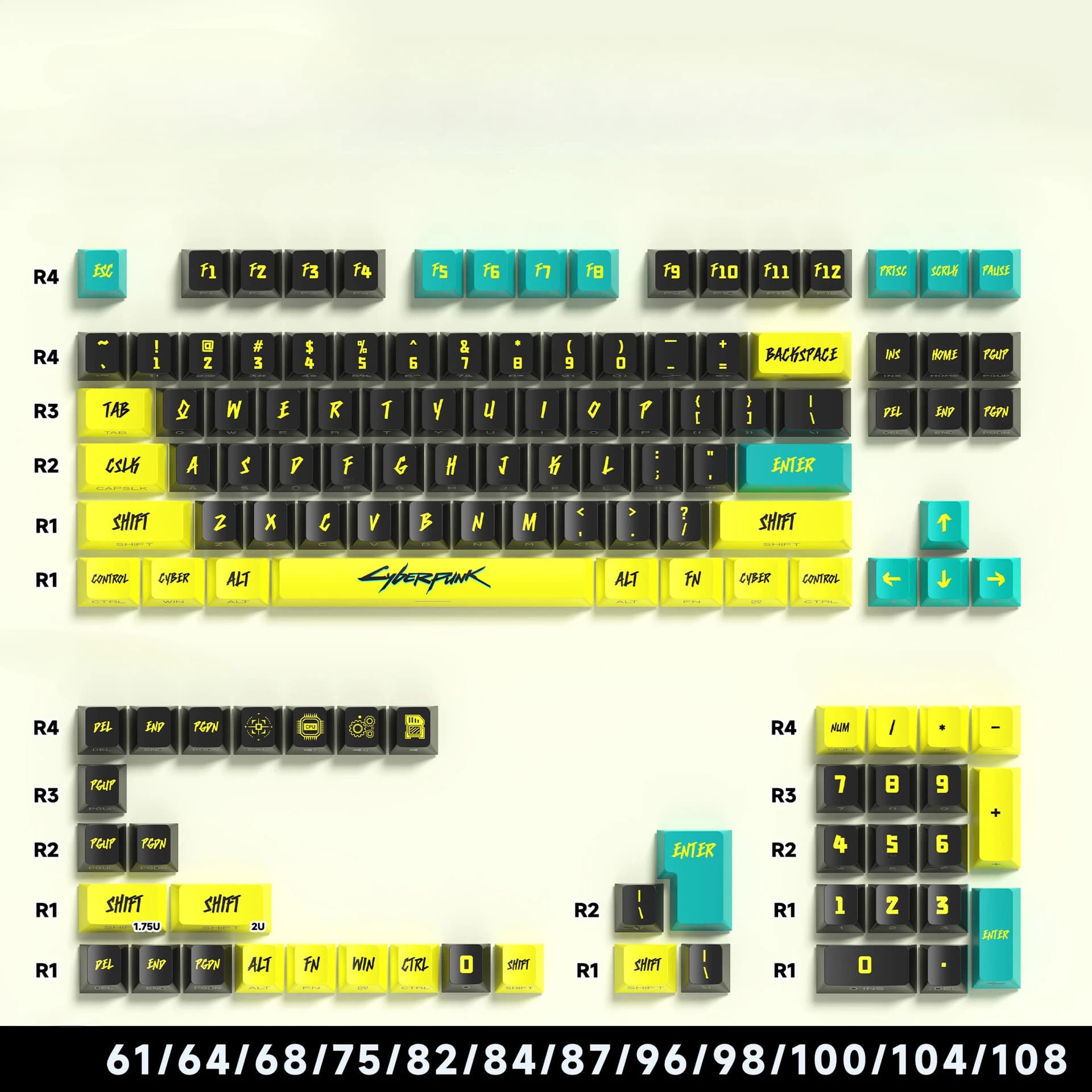 Cyberpunk 129 clé Original usine côté gravé translucide Keycap Pbt Keycap personnalisé adapté Wootin