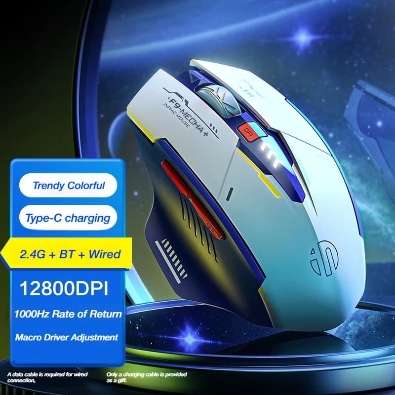 Souris de jeu sans fil F9, tri-mode 2.4G/BT/filaire, 12800DPI, 1000HZ, macro, rechargeable, pour bur