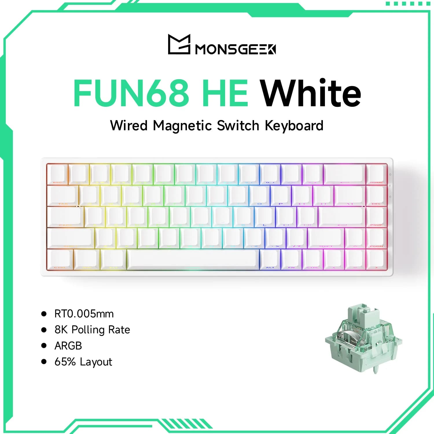 Akko MonsGeek FUN68 HE clavier magnétique 65% déclencheur rapide 0.005mm 8000Hz ARGB USB/clavier de 