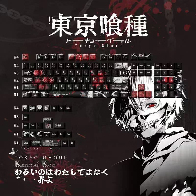 Kaneki Ken Anime Keycap 129 touches Transparent PBT Sublimation thermique profil OEM personnalisé Wo