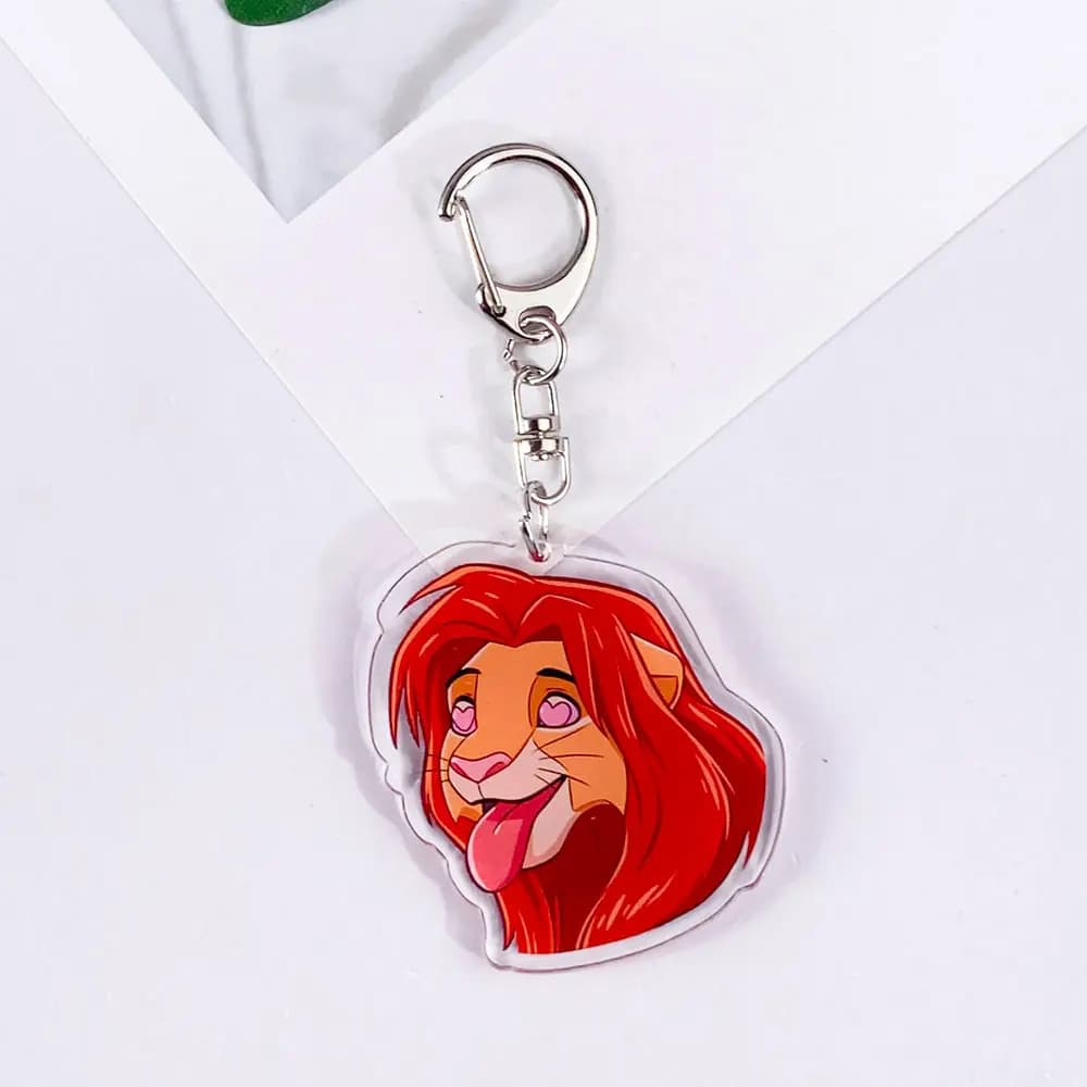 Porte-clés en acrylique Disney, personnage de dessin animé Le Roi Lion, pendentif amusant pour sac à