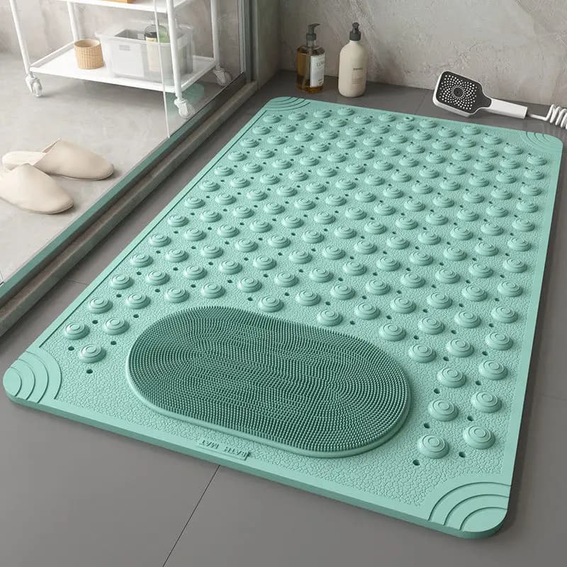 Tapis de douche antidérapant 2-en-1 avec brosse intégrée pour les pieds, drainage rapide, tapis de b