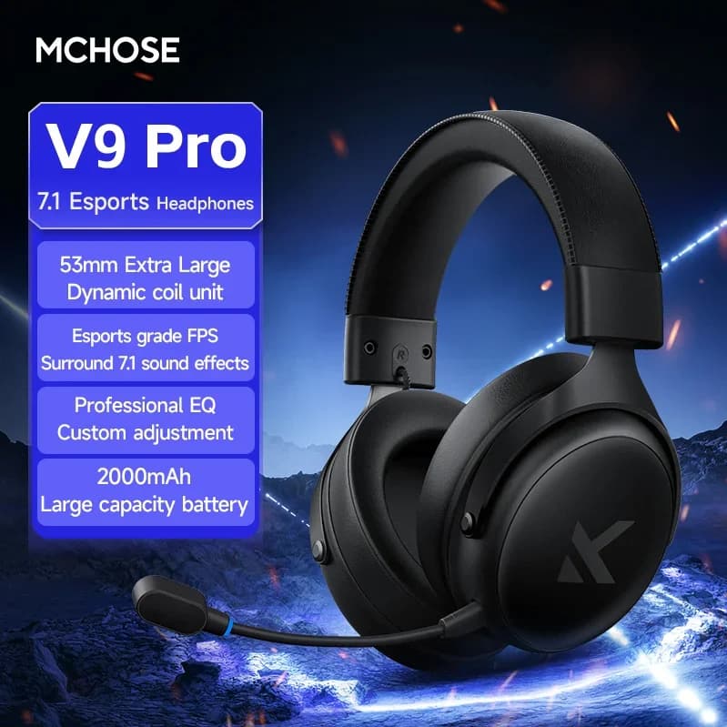 Casque de jeu MCHOSE V9 Pro sans fil, son surround 7.1 canaux, trois modes, faible latence, micro à 