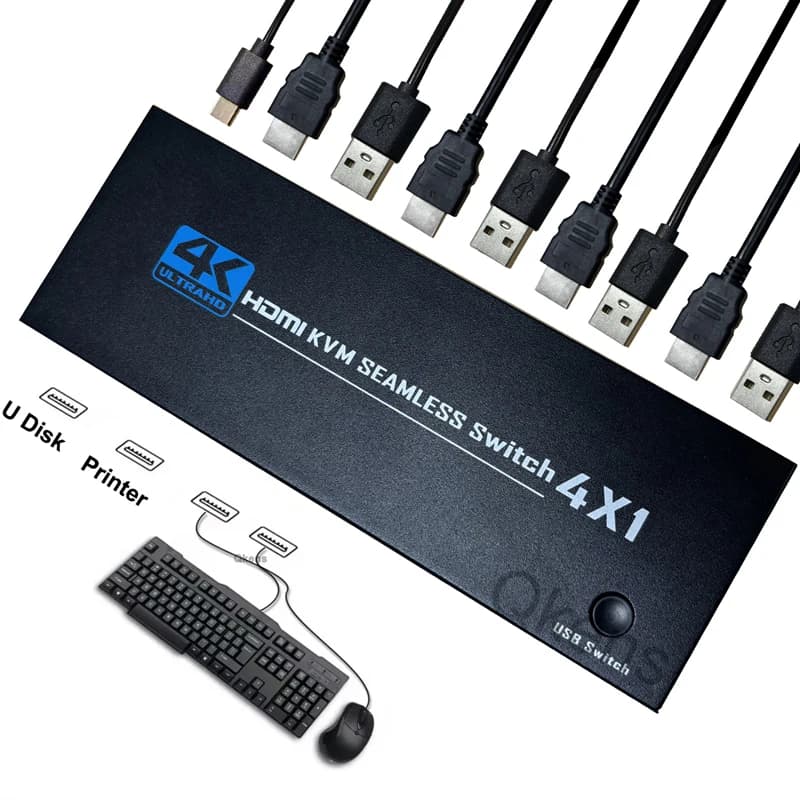 KVM HDMI multicuiseur 4 entrées 1 sortie, commutateur sans couture 4K 4bronchHDMI, multi-cuisson, af