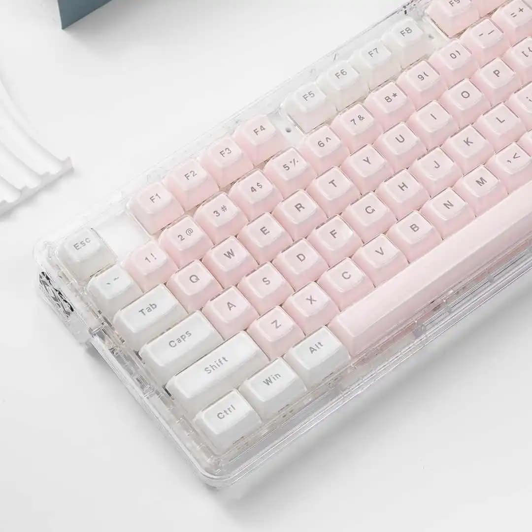 Capuchons de touches en acrylique transparents MDA profilés, couleur blanc rose gelée, mignons, 136 