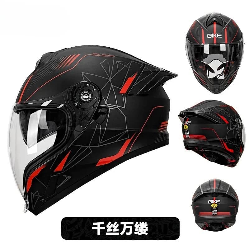 Casque de moto intégral QiKe – Design unisexe avec double lentille et becquet aérodynamique