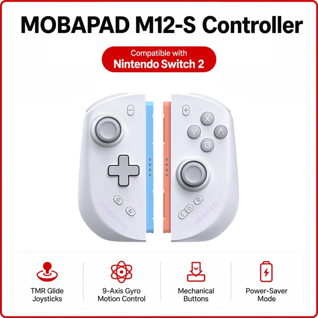 Manette de jeu MOBAPAD M12 S pour Switch 2 avec sticks TMR, boutons mécaniques, contrôle de mouvemen