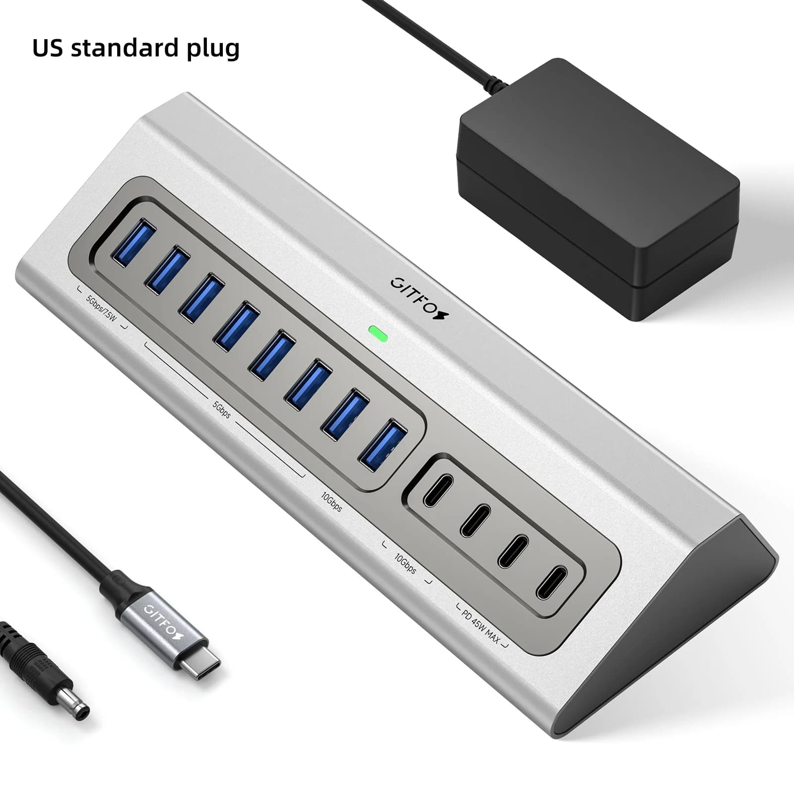 Hub USB alimenté par Gitfos, hub USB 3.2 15 en 1, 10 Gbps, 7 ports USB A 3.0, pour PC, ordinateur po