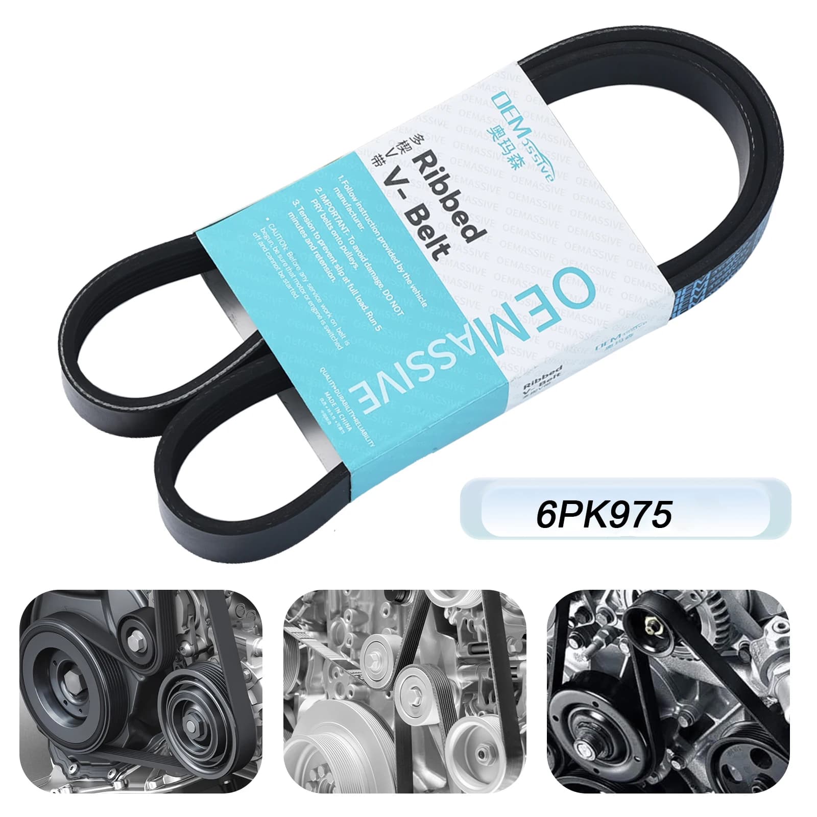 6PK975 Ceinture V-RIBBED Courroie de climatiseur Courroie d'entraînement Multi V pour Ford Ecosport 