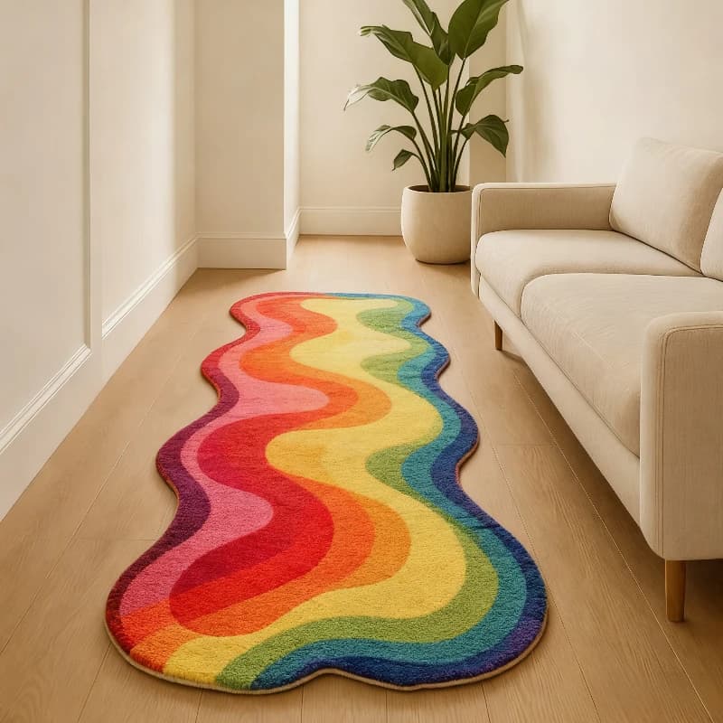 Tapis de sol épais pour chevet, doux et moelleux, de forme irrégulière, pour chambre à coucher, coul