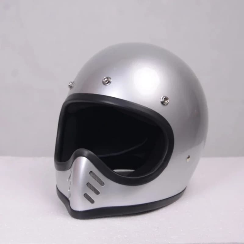 Petit casque à nez pointu, jante argentée chromée, casque de moto rétro en fibre de verre, casque in