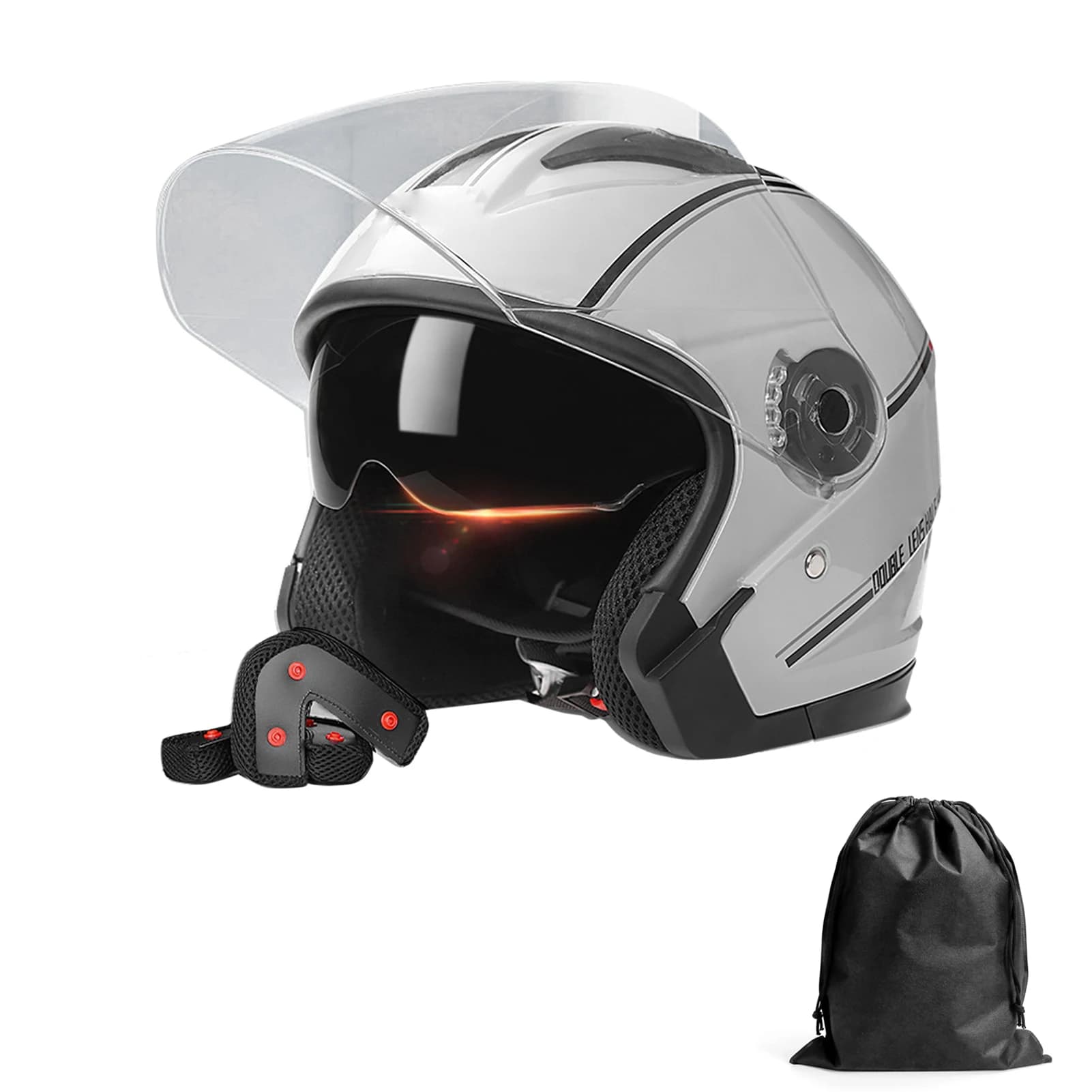 3/4 casques de moto à visage ouvert double visières demi-casque de moto pour hommes et femmes pour c
