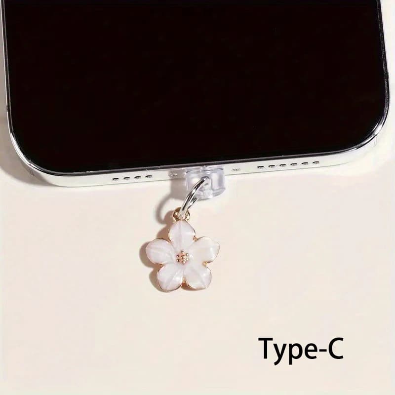 Bouchon anti-poussière pour téléphone, 1 pièce, fleurs simples, accessoires de décoration, pendentif