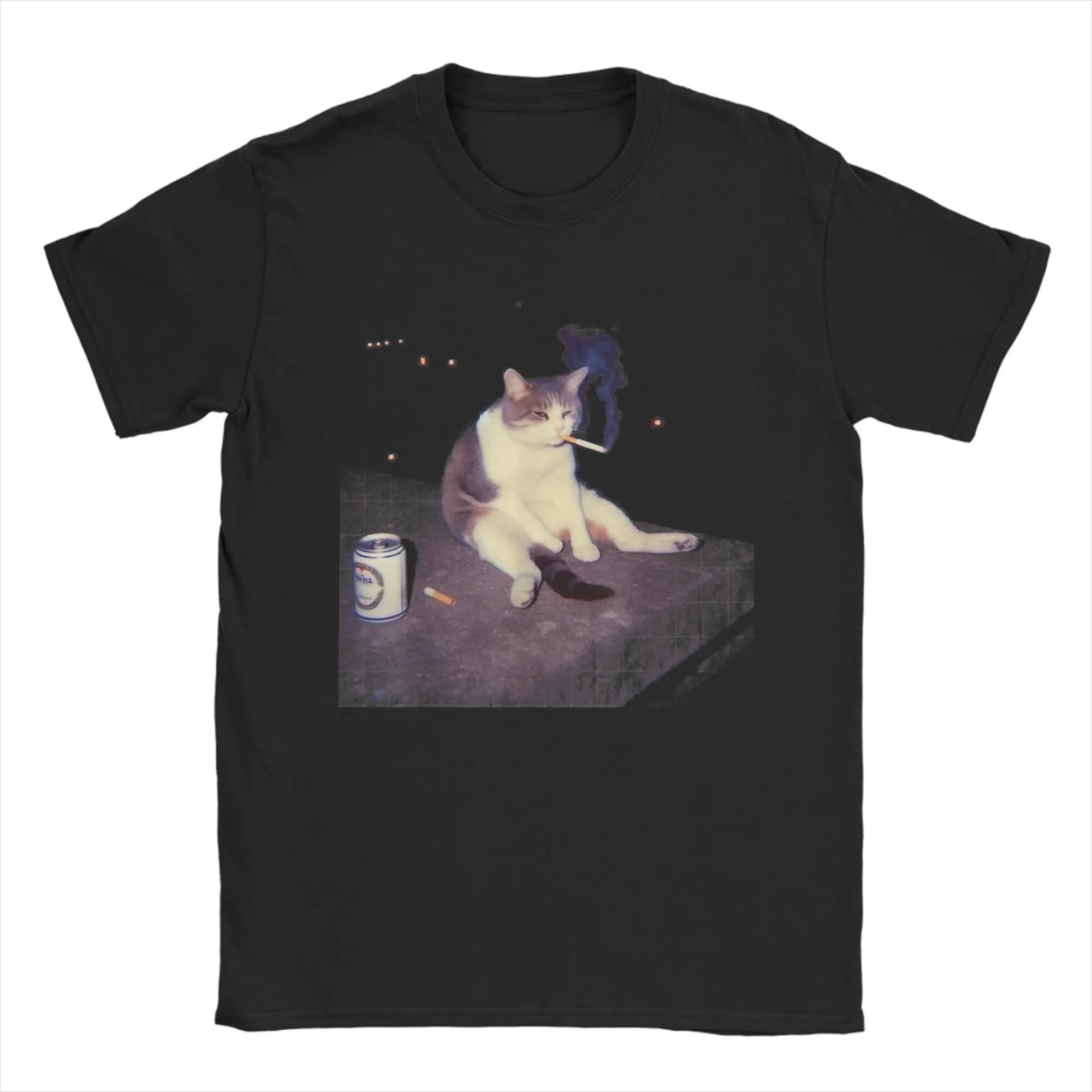 Cigarette chaton drôle fumer chat Meme stupide cerveau été t-shirts coton Hipster t-shirt pour Coupl