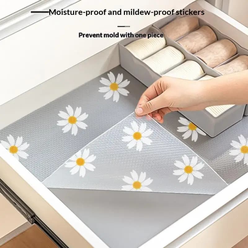 Tapis d'armoire de cuisine à fleurs, tapis de tiroir réutilisable, tapis de Table à manger de cuisin