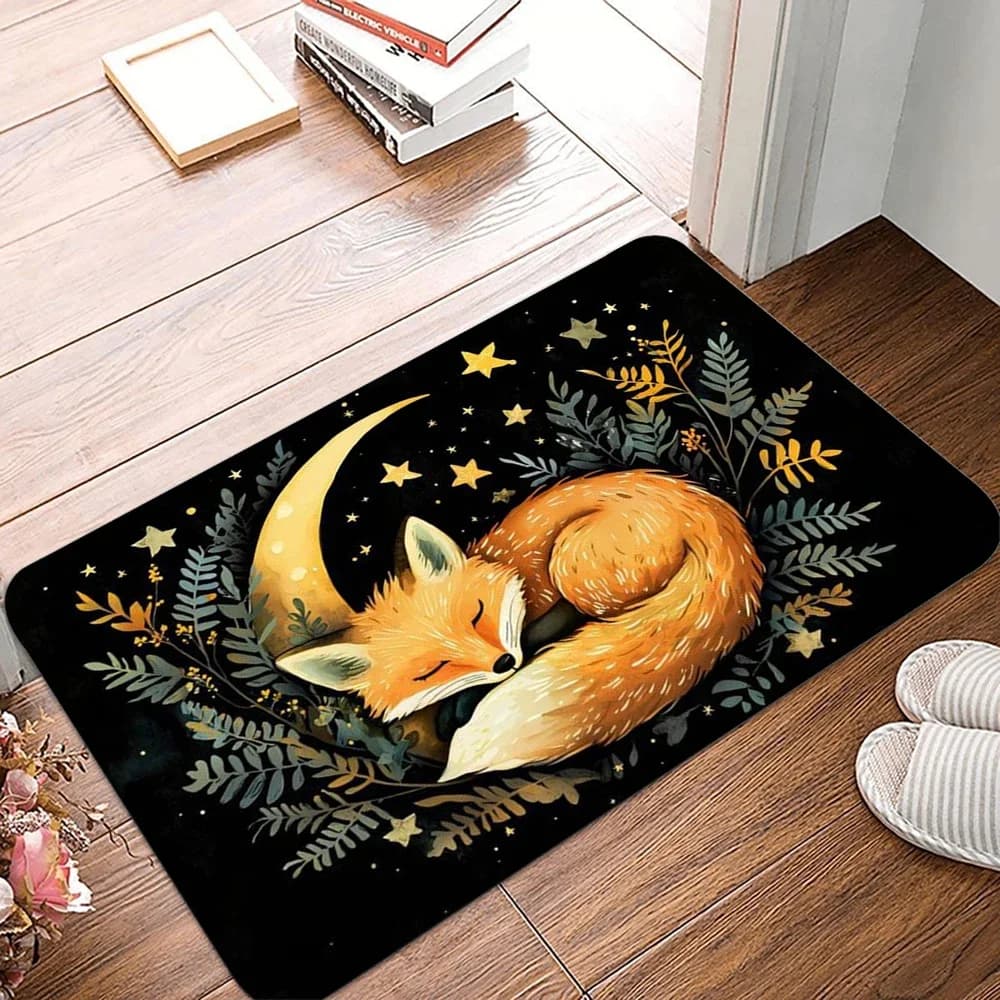 VIKAMA Tapis d'entrée style forêt renard, antidérapant, résistant aux taches, tapis de sol pour entr