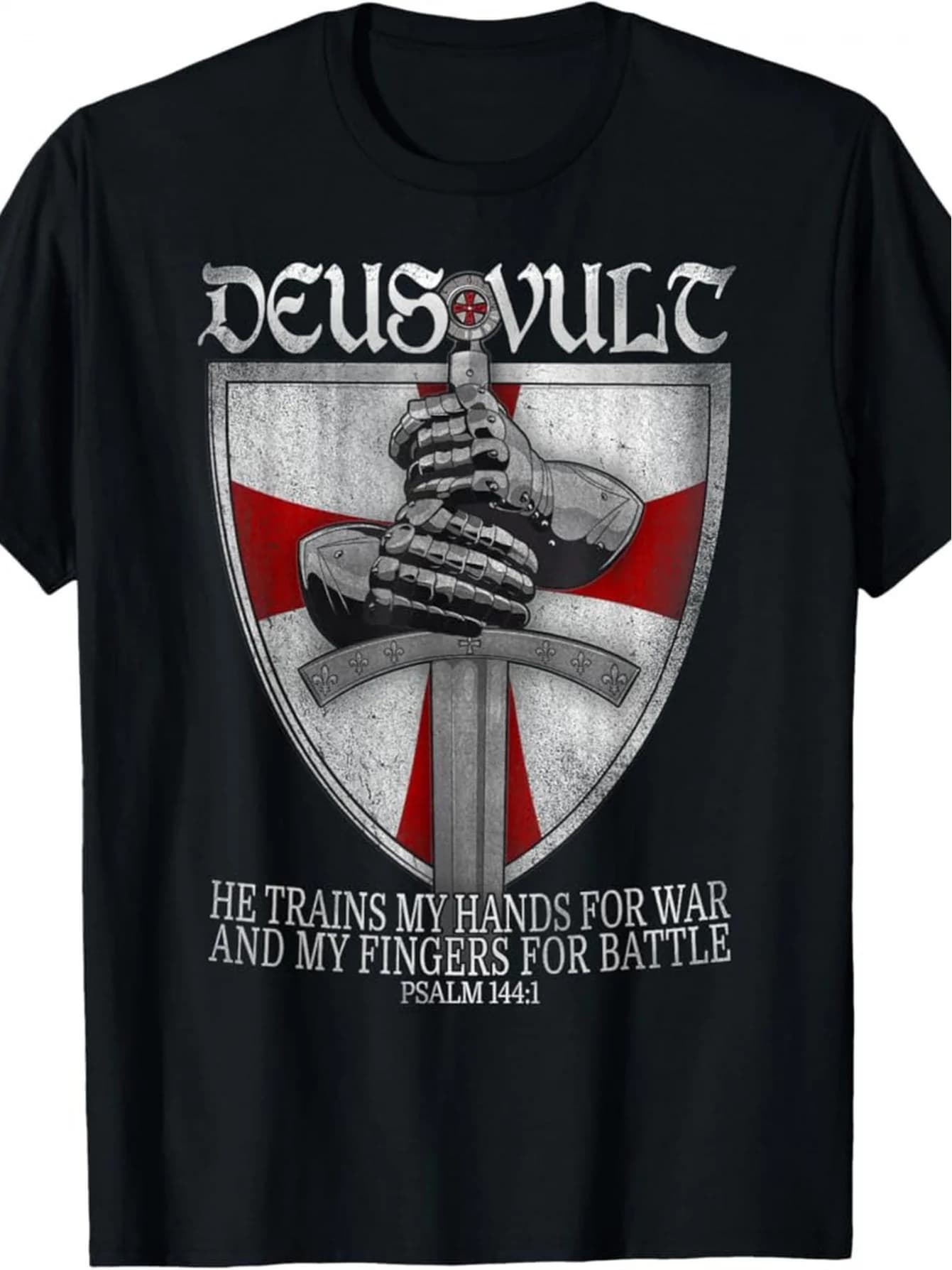 T-shirt médiéval pour homme Deus Vult Chevalier Templier avec slogan de bataille latin et motif de l
