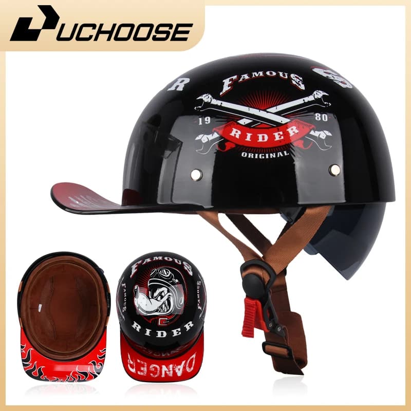 Demi-casque de moto ouvert pour adultes, casquette de baseball vintage, casques d'équitation rétro p