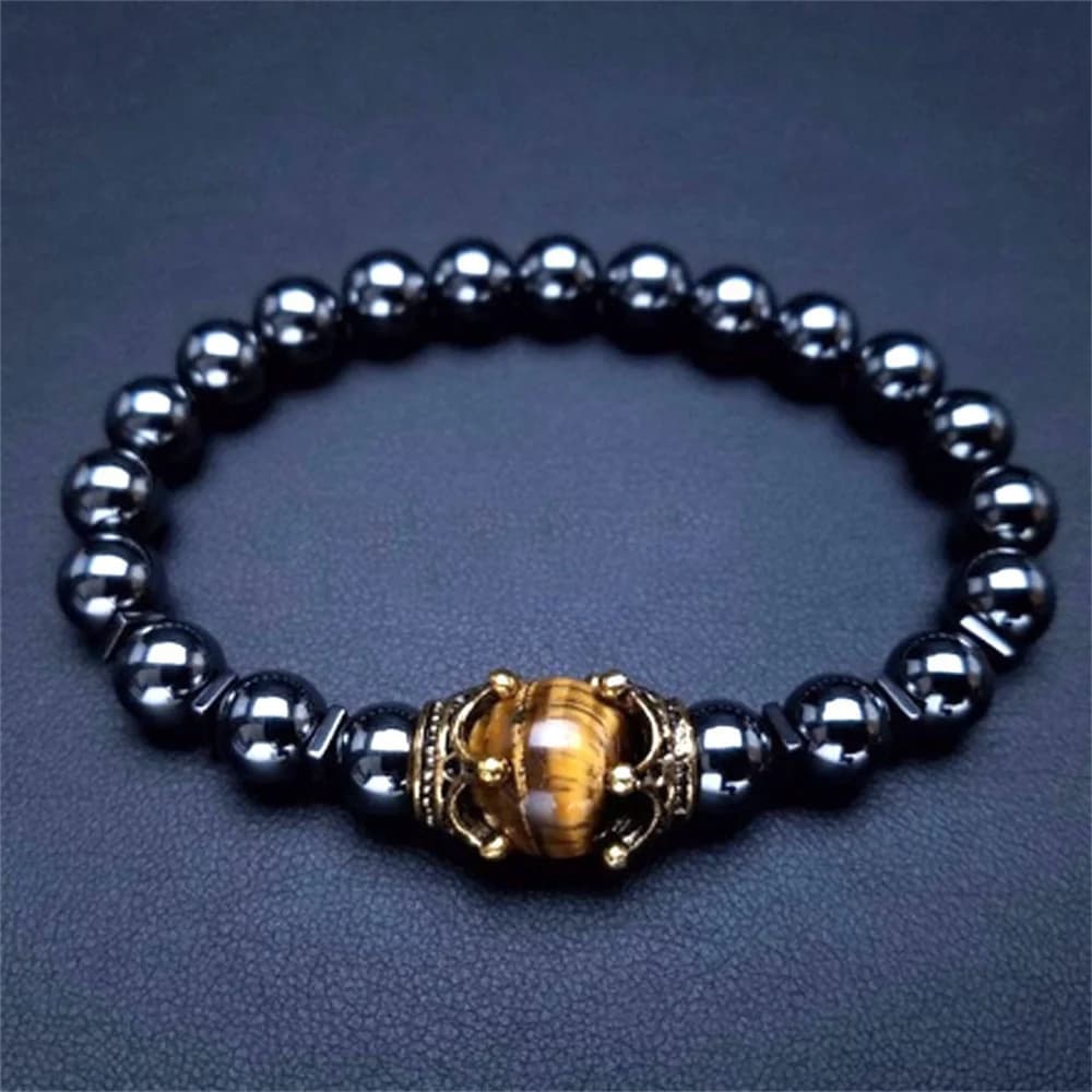 Bracelets en pierre naturelle pour hommes, personnalité tendance, couronne Vintage, puissance symbol