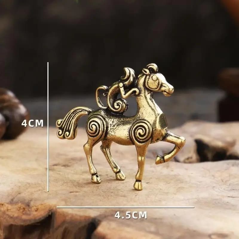 Cheval de guerre Vintage en laiton, petit ornement de bureau, Figurines d'animaux en cuivre pur, Min