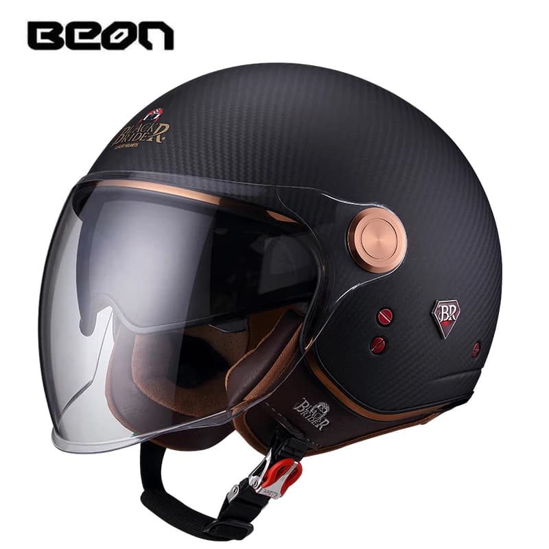 BEON BR-20 Casque d'équitation de moto Demi-casque en fibre de carbone 3/4 Casque de tourisme Lentil