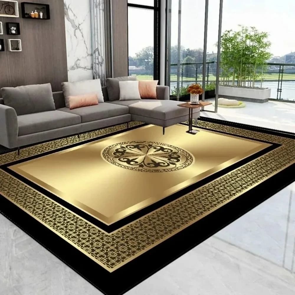 Tapis de luxe noir et or, design moderne et minimaliste, antidérapant, pour salon et chambre, élégan