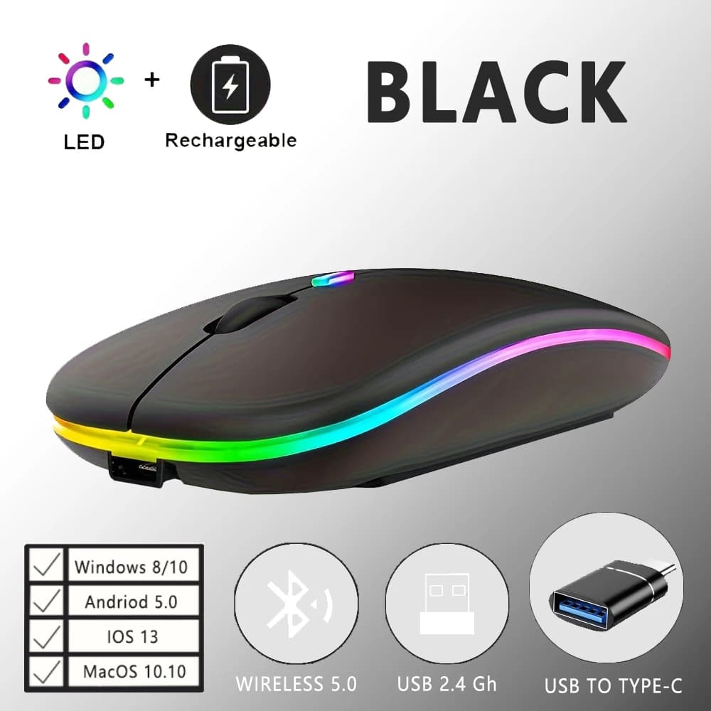 Souris de jeu sans fil, Rechargeable, avec rétro-éclairage LED, Bluetooth, adaptateur type-c, adapté