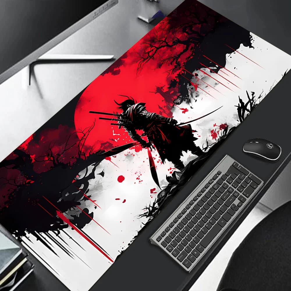 Tapis de souris noir japonais Sakura samouraï, tapis de Table de Gamer, Teclado Empresa Gaming, bure