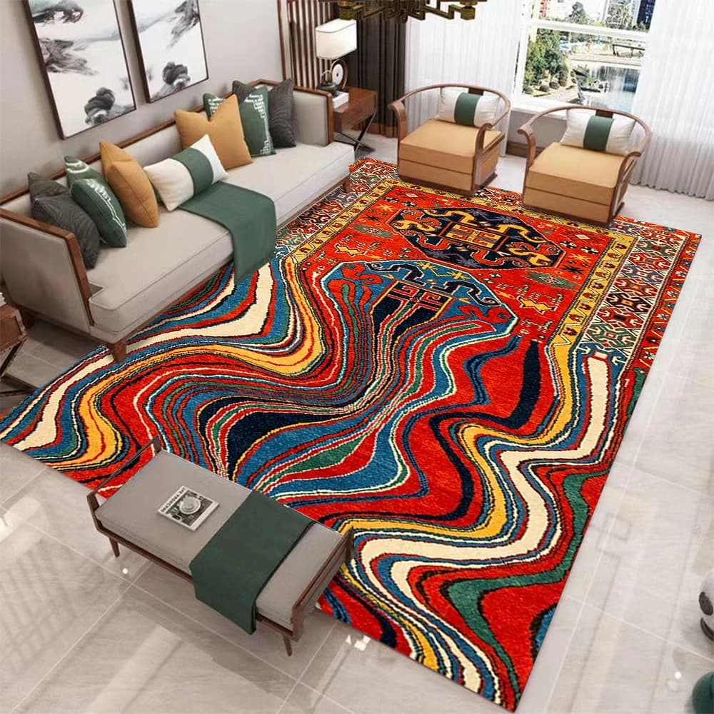 Tapis Bohème à Motifs Persans pour Salon et Chambre à Coucher, Décoration d'Intérieur Audacieuse et 