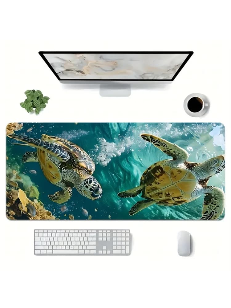 Grand tapis de souris en forme de tortue de mer arc-en-ciel, antidérapant, base en caoutchouc, burea