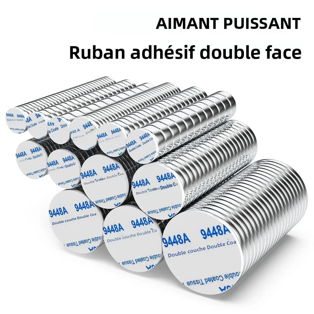 Aimant super puissant en néodyme avec adhésif double face, aimant rond NdfeB N35, aimant permanent p