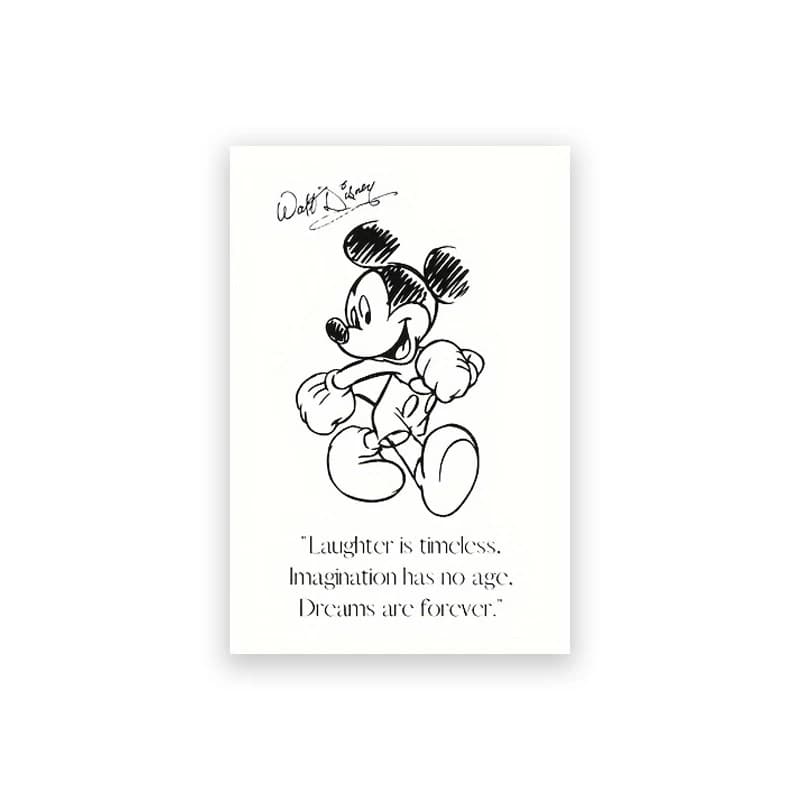 Affiches d'art minimaliste Mickey Mouse, dessins en noir et blanc, citation de Mickey, peinture sur 