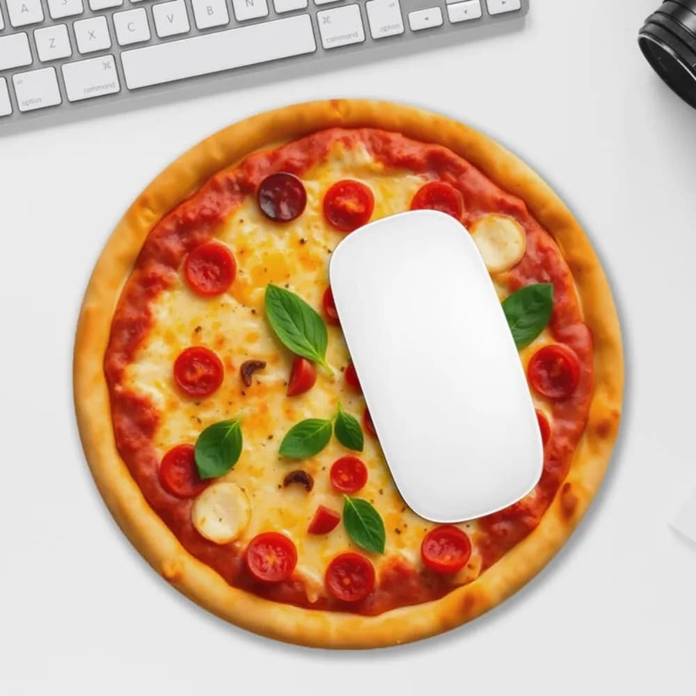 Tapis de souris rond à motif pizza, petit tapis de souris portable, base en caoutchouc, tapis de bur