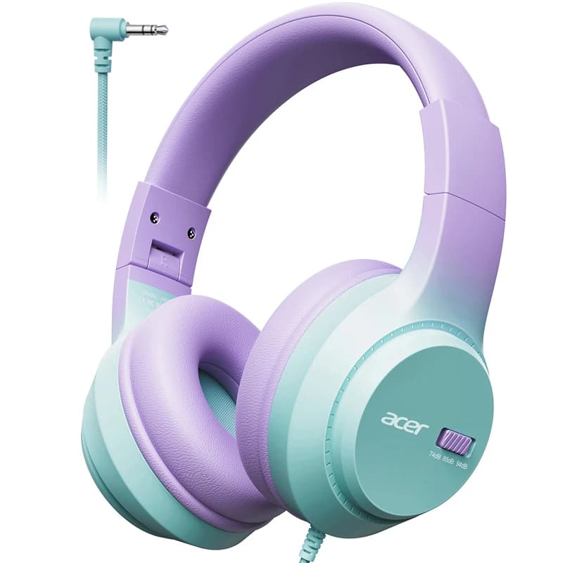 Casque audio pour enfants Acer avec limiteur de volume 74/85/94 dB, pliable, filaire, circum-auricul