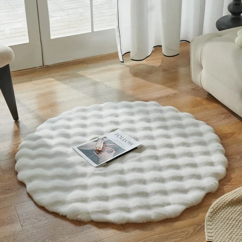 Tapis Imitation fourrure de lapin, doux et moelleux, rond, pour canapé, sol confortable, décoration 