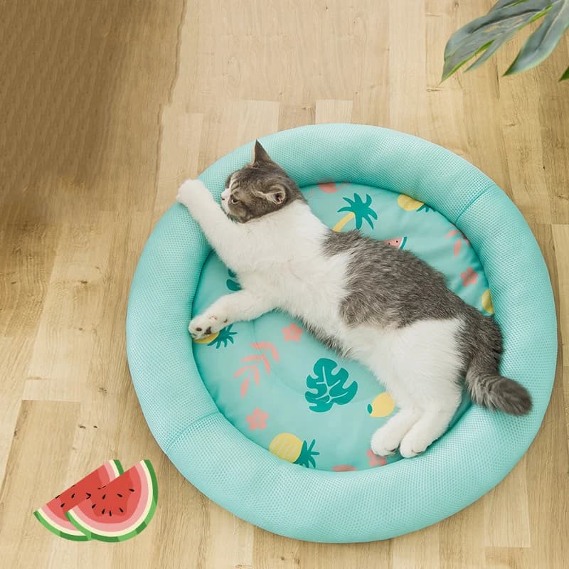 Couverture en Polymères Rondes pour Chien et Chat, Coussin de Glace Respirant et Lavable, Lit d'Été 